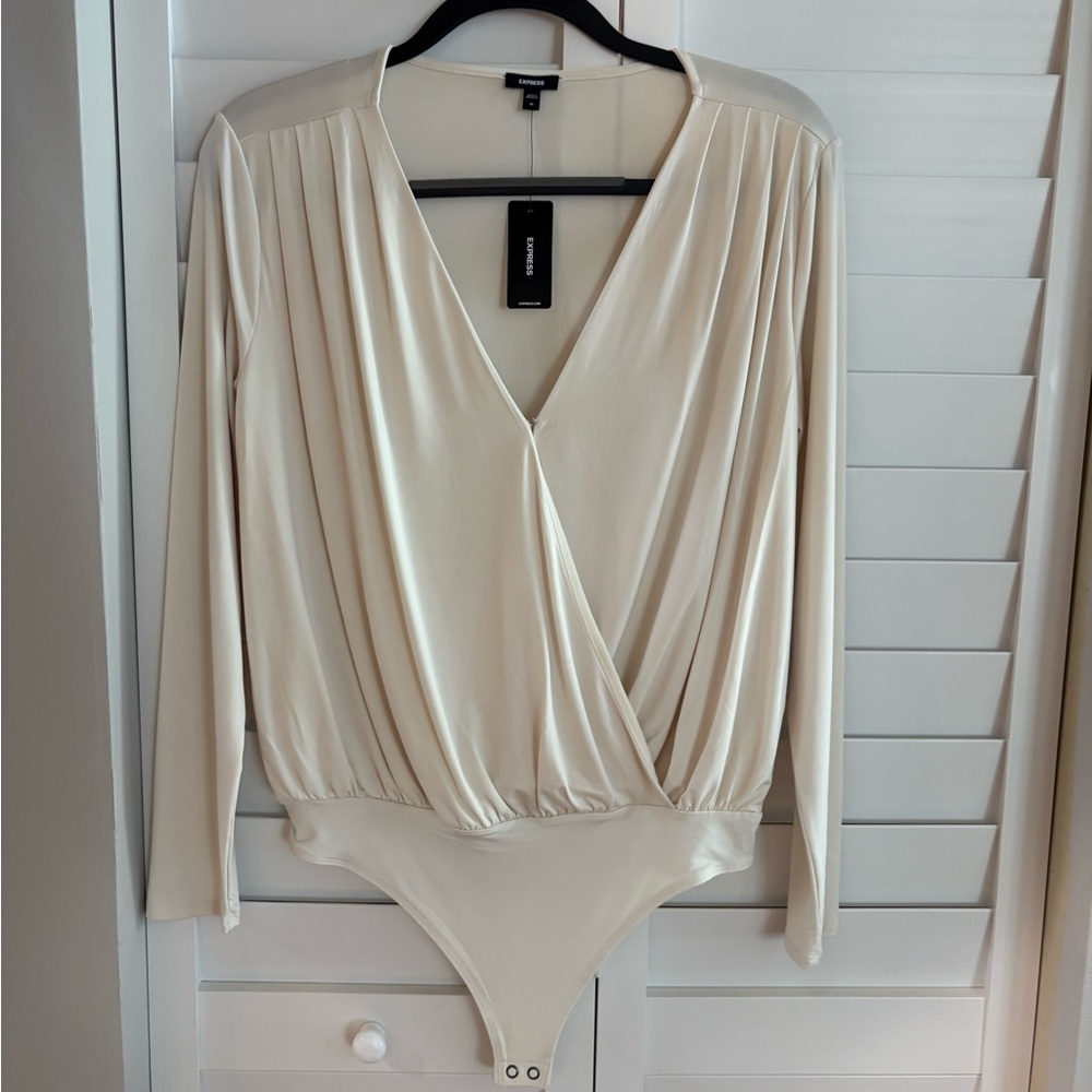 Express Elegant Cream Draped Bodysuit